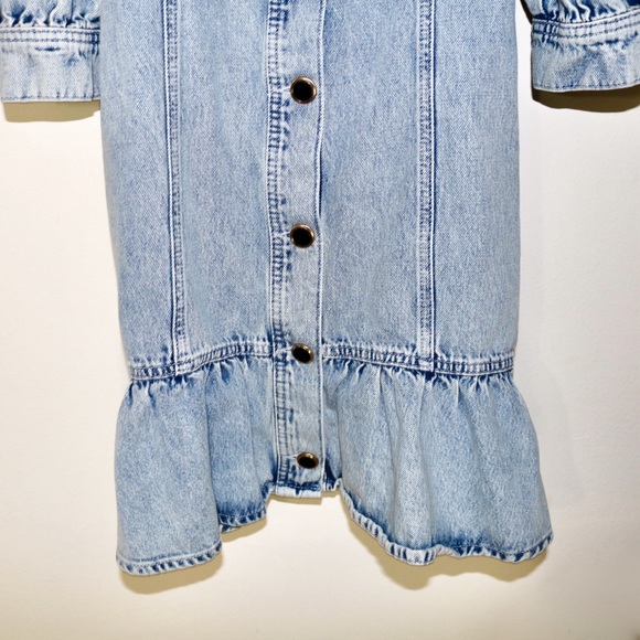 River Island Tinker T Frill Mini Denim Shirt Dress in Light Blue - Picture 8 of 16